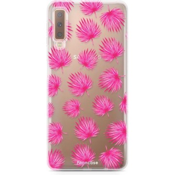 FOONCASE Samsung Galaxy A7 2018 hoesje TPU Soft Case - Back Cover - Pink leaves / Roze bladeren