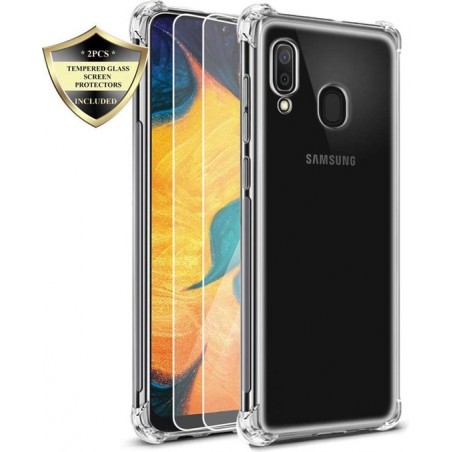 Samsung Galaxy A40 Hoesje - Anti Shock Hybrid Case & 2X Tempered Glas Combi - Transparant