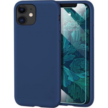 iPhone 12 Pro Hoesje - Siliconen Backcover - Donker blauw + Tempered Glas