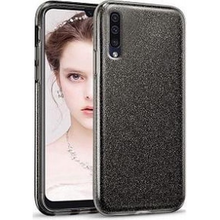 Samsung A30 Siliconen Glitter Hoesje Zwart