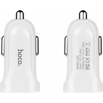 HOCO Z2A Duo-poort Auto-oplader adapter wit voor Apple iPhone en iPad, Samsung Galaxy, Huawei, Xiaomi, etc.