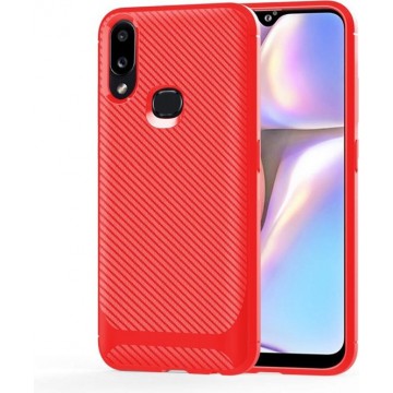 Voor Huawei P Smart (2019) Carbon Fiber Texture Shockproof TPU beschermhoes (rood)