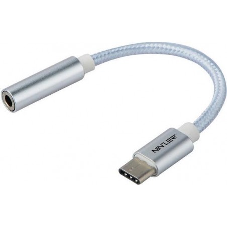 Ninzer® USB-C, Type-C naar 3.5 mm Audio Aux Converter kabel | Zilver