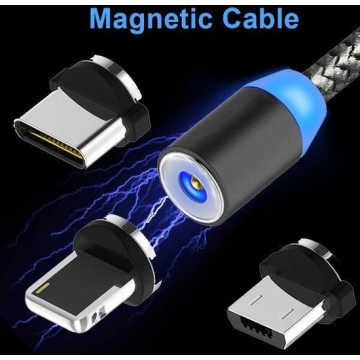 Magnetische oplaadkabel 360° -Lightning aansluiting ( Iphone) - - blauwe LED verlichting - NIEUW 2019 -