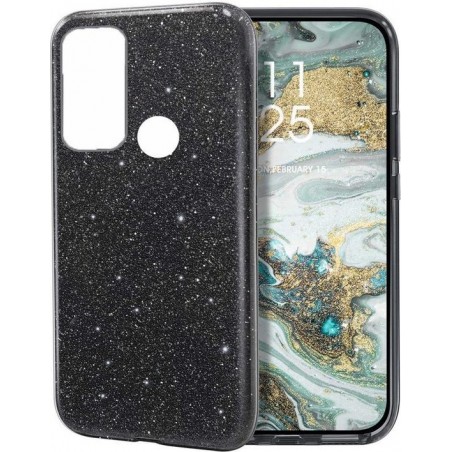 Samsung Galaxy A21S Hoesje Glitters Siliconen TPU Case Zwart - BlingBling Cover