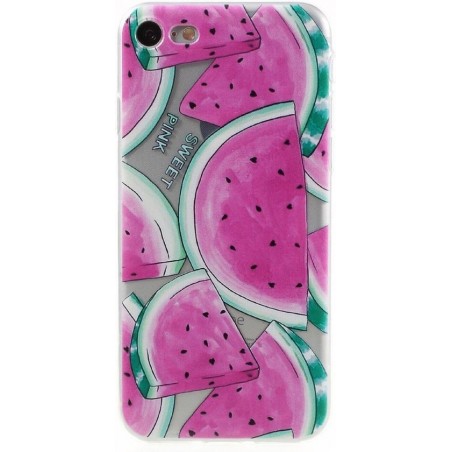 Shop4 - iPhone SE (2020) Hoesje - Zachte Back Case Watermeloen Transparant