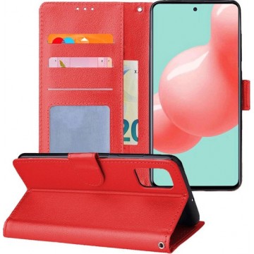 Samsung A51 Hoesje Book Case Wallet Cover Lederlook Hoes - Rood