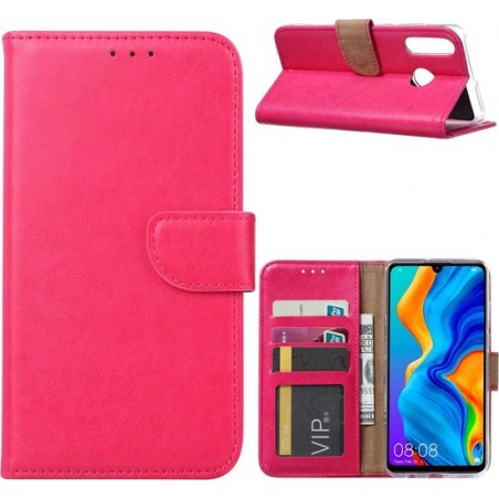 Huawei P30 Lite Standcase Hoesje Roze met Pasjeshouder