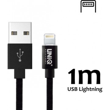 Lightning USB Kabel Zwart 1m UNIQ Accessory 2.1A voor iphone