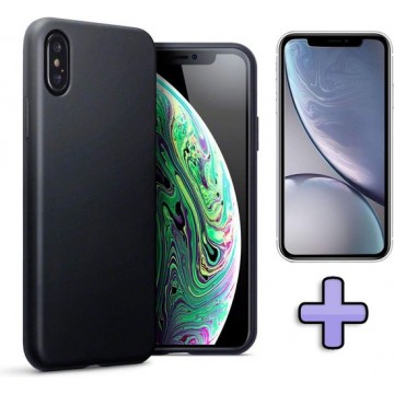 Apple iPhone X & XS Hoesje - Siliconen Backcover & Tempered Glass Combi - Zwart