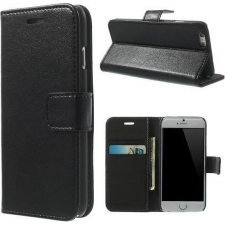 Leder Wallet bookcase hoesje voor Apple iPhone 4/4S - Zwart