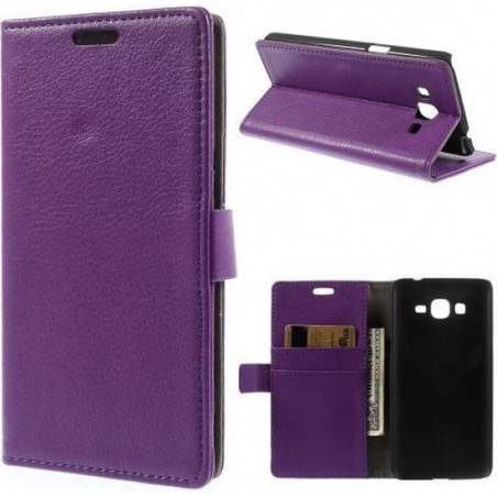 Litchi wallet hoesje Samsung Galaxy Grand Prime paars