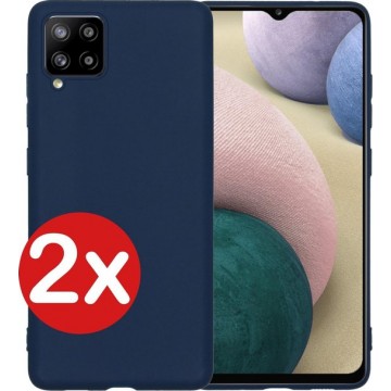 Samsung Galaxy A12 Hoesje Siliconen Case Cover - Samsung A12 Hoesje Cover Hoes Siliconen - Donker Blauw - 2 PACK