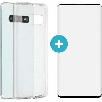 Softcase Backcover + Premium Screenprotector Samsung Galaxy S10 hoesje - Transparant
