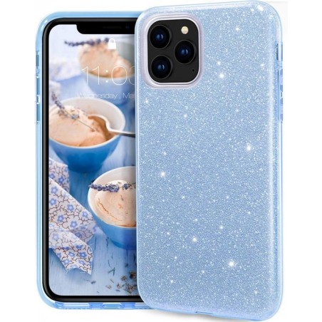 Apple iPhone 12 Pro Max Hoesje Blauw - Glitter Back Cover