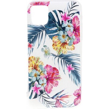 Shop4 - iPhone 11 Pro Hoesje - Zachte Back Case Bloemen en Bladeren Gekleurd