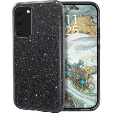 Samsung Galaxy A71 Hoesje Glitter Siliconen TPU Case Zwart - Back Cover - Schokbestendig - Glamour