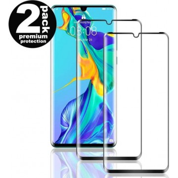 Huawei P30 Lite / Huawei P30 Lite New Edition 2020 Screenprotector Glas - Full Curved Tempered Glass Screen Protector - 2x