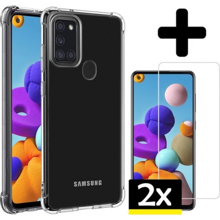 Samsung Galaxy A21S Hoesje Transparant Case Met 2x Screenprotector