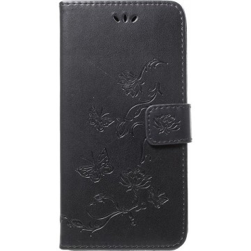 Shop4 - iPhone Xr Hoesje - Wallet Case Bloemen Vlinder Zwart