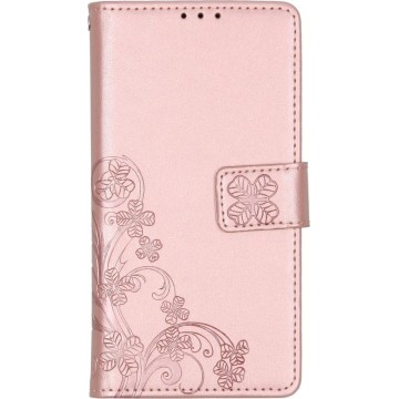 Klavertje Bloemen Booktype Samsung Galaxy A01 hoesje - Rosé Goud