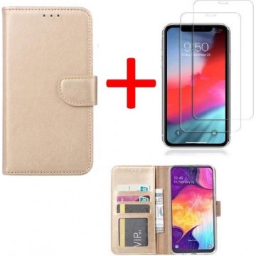 iPhone X / XS hoesje book case goud + tempered glas screenprotector