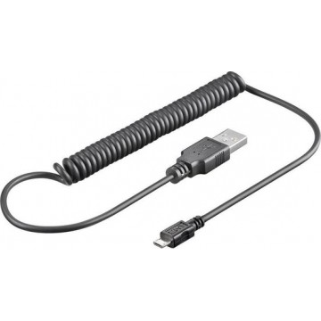 Nedis USB Micro B naar USB-A spiraalkabel - USB2.0 - tot 2A / zwart - 2 meter