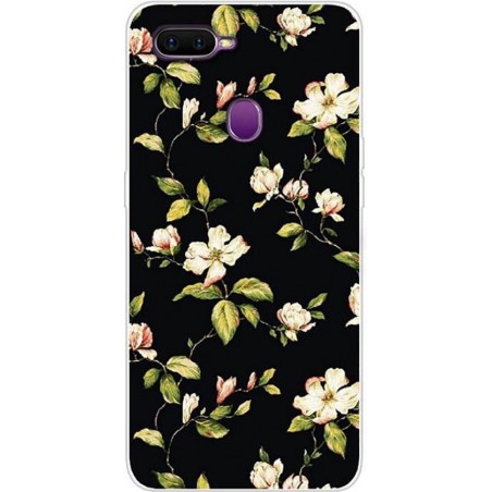 Shop4 - Oppo AX7 Hoesje - Zachte Back Case Bloemen Zwart