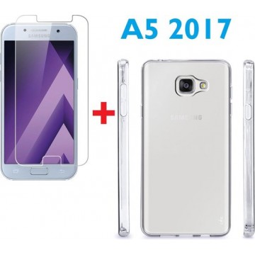 Galaxy A5 (2017) tempered glass / Screen protector  + Ultra Dunne Transparant crystal clear TPU hoesje