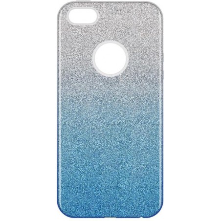 Apple iPhone 5, 5s & SE Hoesje - Glitter Backcover - Blauw & Silver