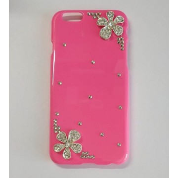 Roze Bling Bloemen Iphone 6 / 6s Hoesje - Telefoonhoesje - Hardcase