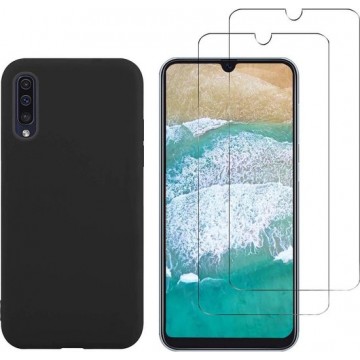 Huawei Y6 2019 / Huawei Y6s zwart hoesje silicone met 2 Pack Tempered glas Screen Protector