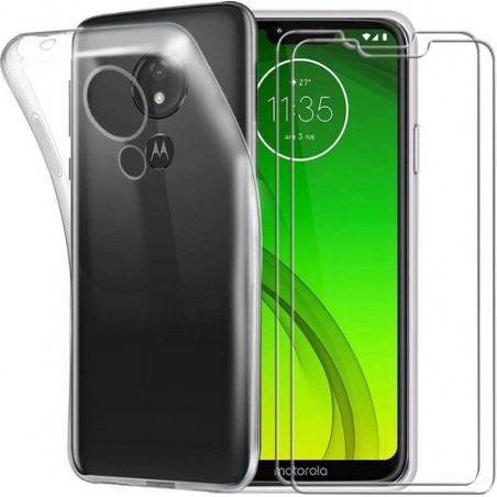 Motorola Moto G7 plus hoesje silicone met 2 Pack Tempered glas Screen Protector