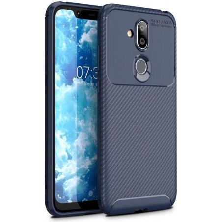 Nokia 8.1 Siliconen Carbon Hoesje Blauw