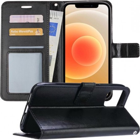 iPhone 12 Pro Max Hoesje Book Case Cover Lederlook Hoes Wallet - Zwart