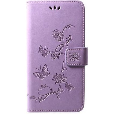 Shop4 - Huawei Y7 2019 Hoesje - Wallet Case Bloemen Vlinder Paars