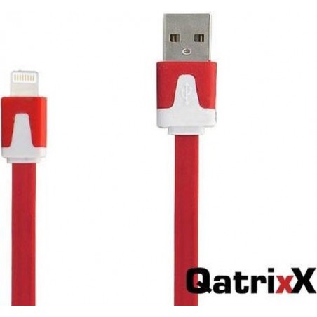 Platte Datakabel Lightning 2 meter Rood voor Apple iPhone, iPod, iPad