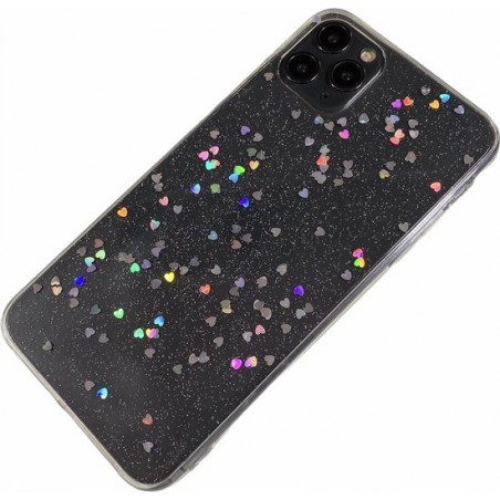 Apple iPhone 11 Pro Max - Glitter zacht hoesje Lynn transparant hart