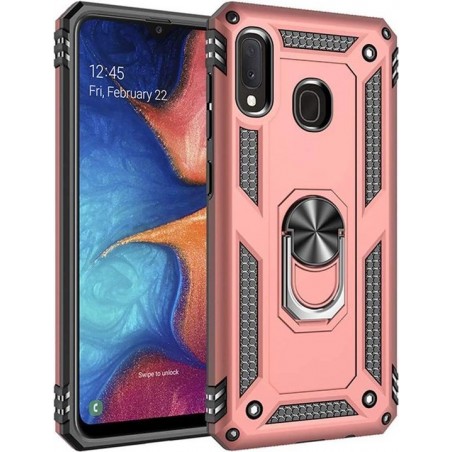 Samsung Galaxy A20E Hoesje - Anti-Shock Hybrid Ring Armor rose goud