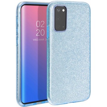 Samsung Galaxy S20 Hoesje - Siliconen Glitter Backcover - Blauw