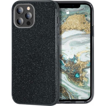 iPhone 12 Mini Hoesje - Glitter Backcover TPU case - Zwart