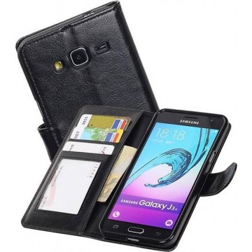Samsung Galaxy J3 2016 Portemonnee Hoesje Booktype Wallet Case Zwart