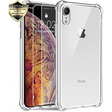 iPhone Xr Hoesje - Anti Shock Hybrid Case & 2X Tempered Glas Combi - Transparant