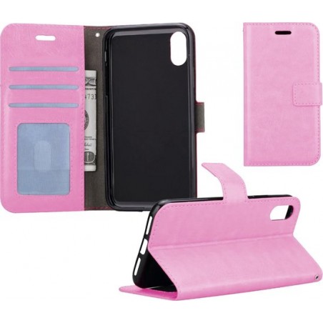 iPhone Xr Flip Wallet Hoesje Cover Book Case Flip Hoes Licht Roze