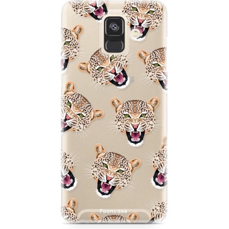 FOONCASE Samsung Galaxy A6 2018 hoesje TPU Soft Case - Back Cover - Cheeky Leopard / Luipaard hoofden