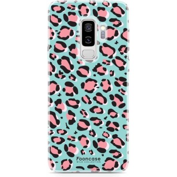FOONCASE Samsung Galaxy S9 Plus hoesje TPU Soft Case - Back Cover - WILD COLLECTION / Luipaard / Leopard print / Blauw