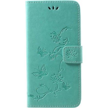 Shop4 - iPhone Xr Hoesje - Wallet Case Bloemen Vlinder Mint Groen