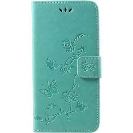 Shop4 - iPhone Xr Hoesje - Wallet Case Bloemen Vlinder Mint Groen