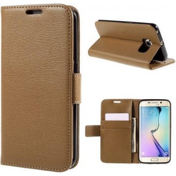 Litchi Cover wallet case hoesje Samsung Galaxy S6 Edge Plus bruin