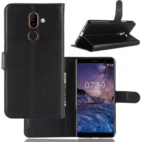 Nokia 7 Plus Hoesje Zwart met Opbergvakje